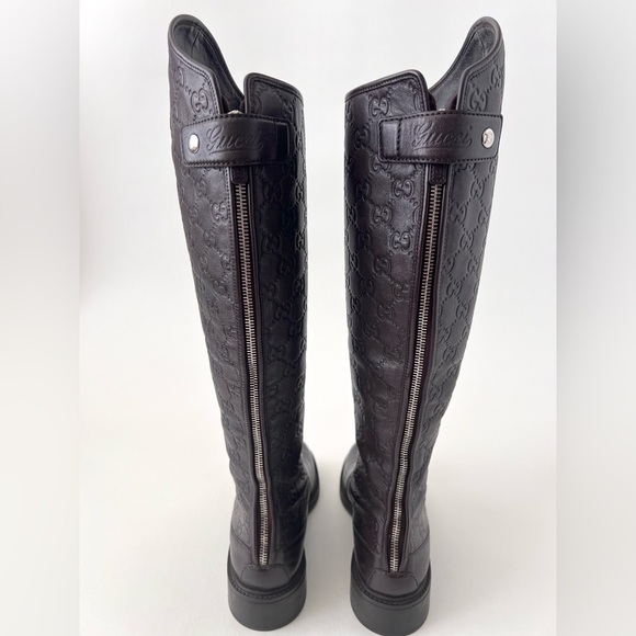 GUCCI | Brown Guccissima GG Logo Maud Leather Knee High Riding Boots EU 36.5 - Picture 7 of 12